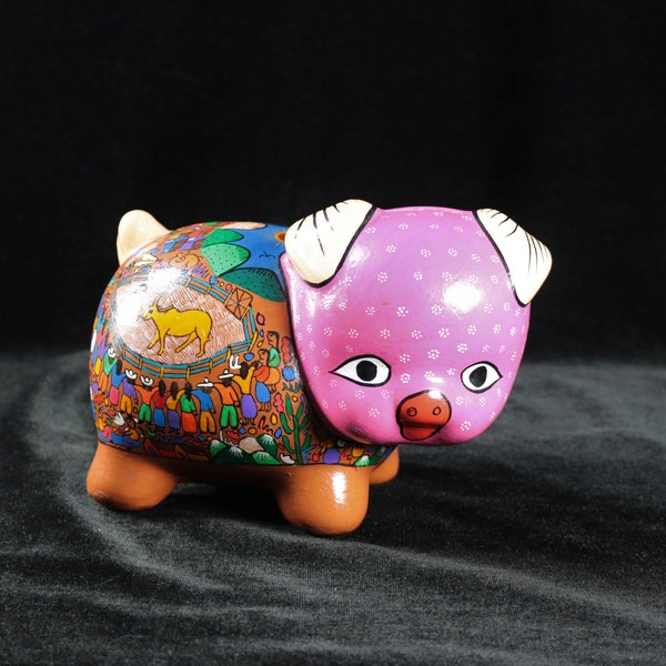 Mexico Folk Art Piggy Bank with Fair Scenes