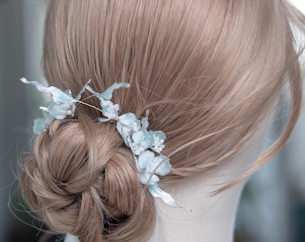 Teal Bridal Hair Vine Set, Ocean Inspired Wedding Hair Accessories, Floral Hair Piece, Bridal Bun Hair Pins, Set of 2 or Single