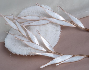 Bladgoud bruids haar wijnstok, minimaal bruiloft haaraccessoire, hars olijftak stijl