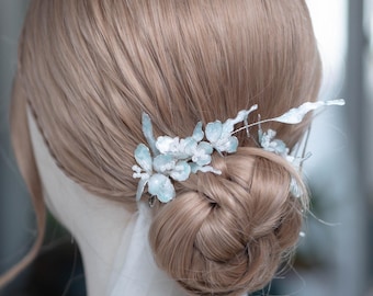 Teal Ocean geïnspireerde bruids haar wijnstokken set, bruiloft bloemen haaraccessoires, knot pins