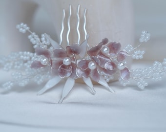 Floral Bridal Hair Comb – Blush Pink Flowers, Pearl Wedding Hair Piece, Soft Romantic Bridal Headpiece