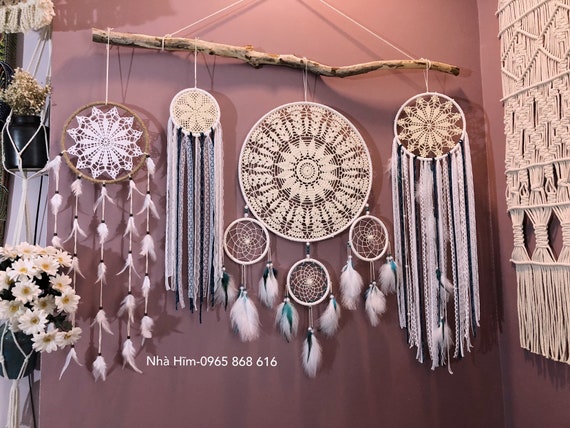 Baby Room Wall Decor, Large Dream catcher wall hanging Dreamcatchers wall hanging Sale handmade Gray Dreamcatcher set Boho dreamcatcher