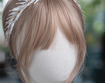 Gold Leaf Bridal Hair Vine, Long Botanical Wedding Headpiece, Ivory Leaf Hair Piece, Elegant Bridal Hair Vine 40cm