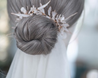 Ethereal Bridal Hair Vine, Gold Floral Wedding Hair Accessory, Pearl Ivory Flower Vine, Bridal Bun Hair Piece, Ethereal Bloom Collection