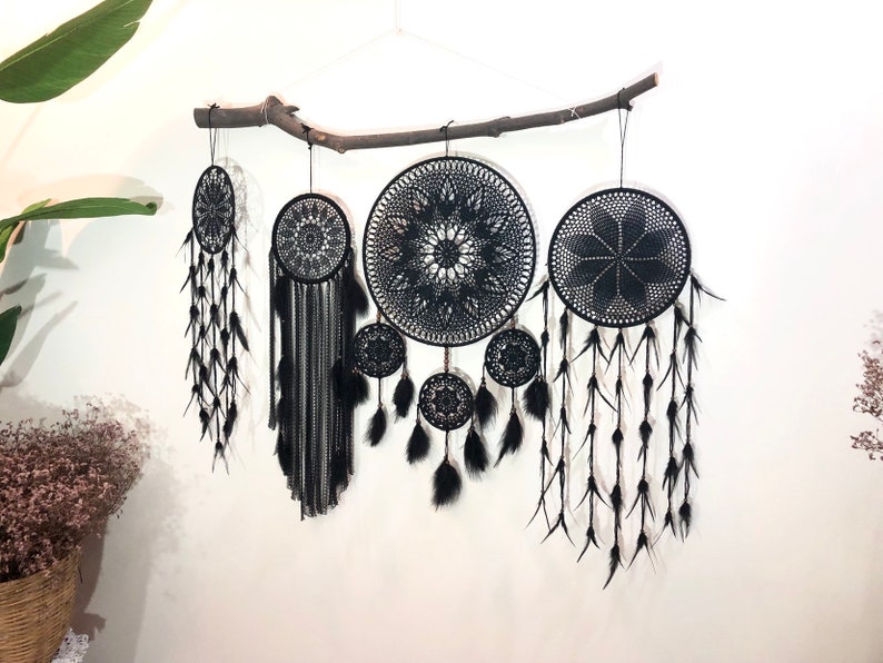 Black Dream Catchers Dream Catcher Wall Hanging Large Etsy