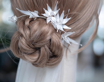 Floral Bridal Hair Vine, Handcrafted Resin Flowers, Wedding Headpiece for Bun