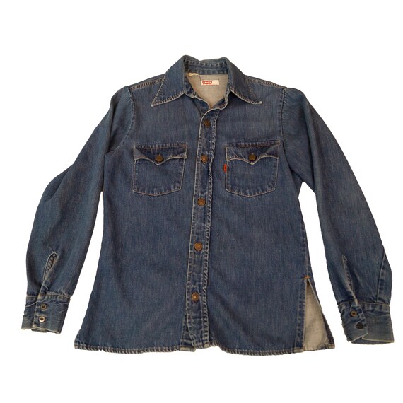Vintage 1970s Levis Denim Button Shirt Small Orang