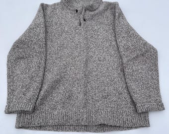 90er Jahre Vintage LL Bean Lammwolle Ragg Henley Pullover Herren Größe Xl Beige Grau mit Knöpfen