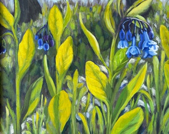 Bluebells in Woods, Virginia Bluebells Art, Small Wildflower Art, Art for Naturalist, Spring Woods Art, Forest Wildflower, Mother's Day Gift