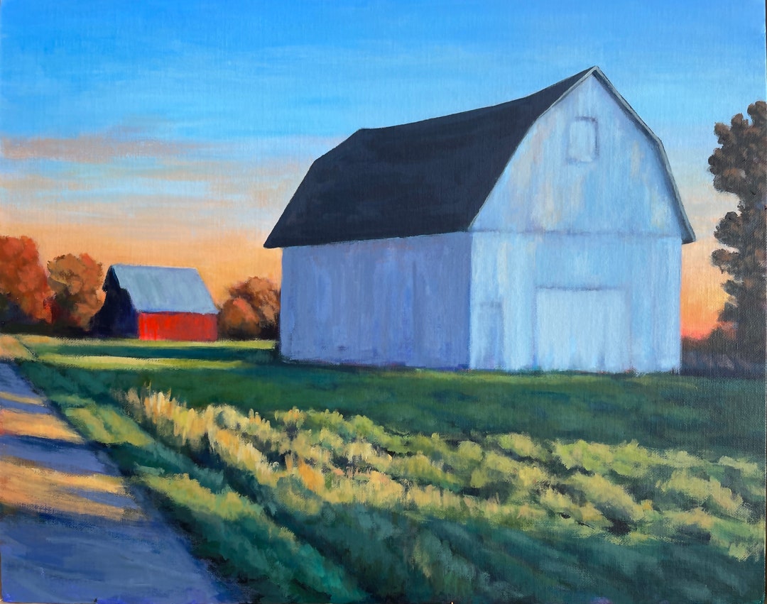 White Barn Art Barn Painting Barn Kitchen Art Modern Etsy