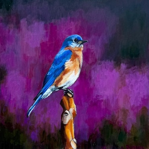 Eastern Bluebird, Bluebird Painting, Small Bird Wall Art, Bluebird Art, Bluebird of Happiness, Bird Lover Art, Birdwatcher Gift, Nature Art