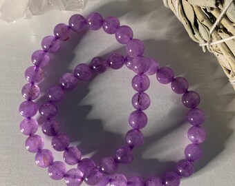 Light Amethyst Bracelet • 8mm beads • 7” •. Protective • Calming • Healing