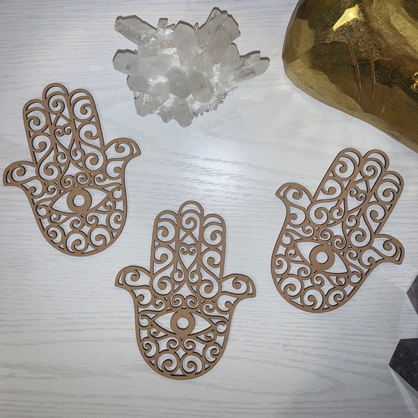 6” Hamsa hand Wooden Crystal Grid • Wall Decor • Desk Decor