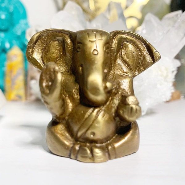 Beautiful Brass Ganesha Carving 2” • Remover of Obstacles •