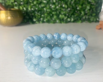 Aquamarine bracelets/ Throat Chakra/Natural Gemstone 10 & 11 mmm