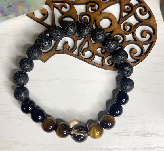 Tiger Eye Obsidian Rock Bracelet Lava Rock And Tiger's Eye Men's