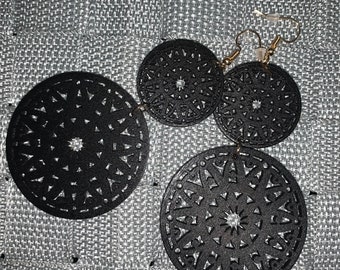 Mandala filigree double wood earrings