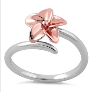 Sterling Silver Plumeria Two-tone Rose Gold Ring.