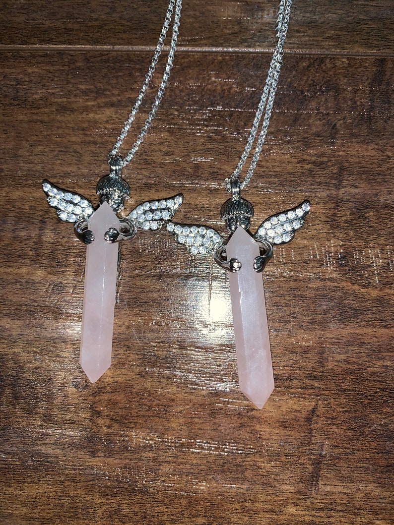 Rose Quartz Crystal Angel pendant on a sterling silver 18\u201d chain\u2022Crystal Necklace\u2022Crystal Point\u2022Rose Quartz\u2022