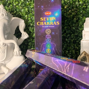 HEM Seven Chakras Incense 8” - 9” • Meditation • Cleansing • Purifying • 20- 21 incense sticks per box •