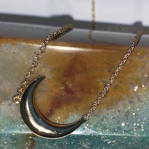 14 K Gold Plated over Sterling Silver Half Moon Necklace • Crescent Moon