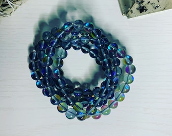 Aqua Aura Quartz beaded bracelet • 8mm