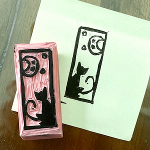 Handcrafted Cat and Moon Rubber Stamp for DIY Crafters