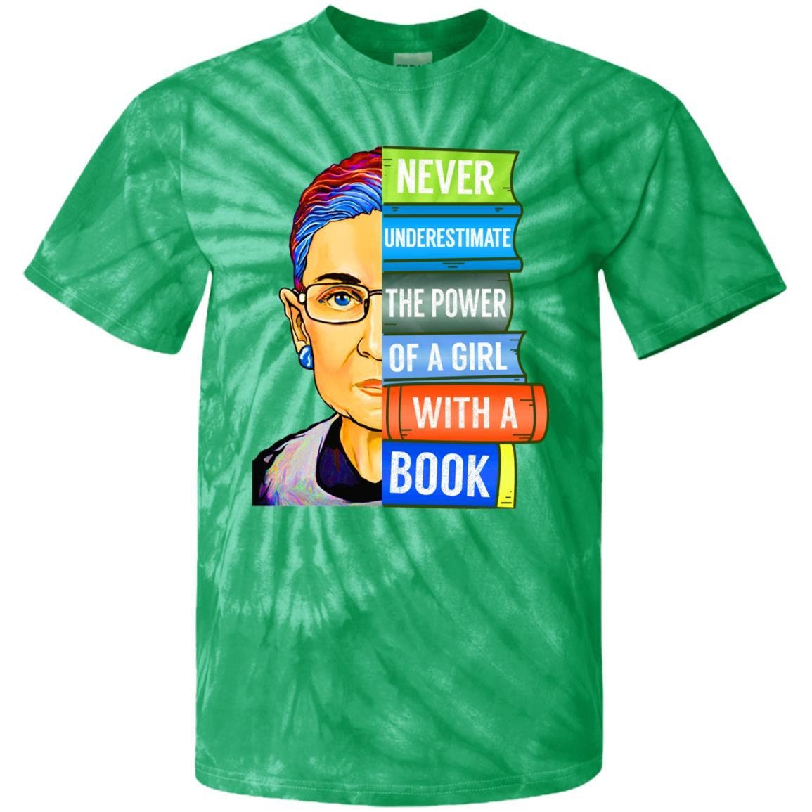 Image of Tie Dye Ruth Bader Ginsburg Shirt | Never Underestimate Power Of Girl With A Book Notorious Rbg Womens 100% Cotton T-Shirt