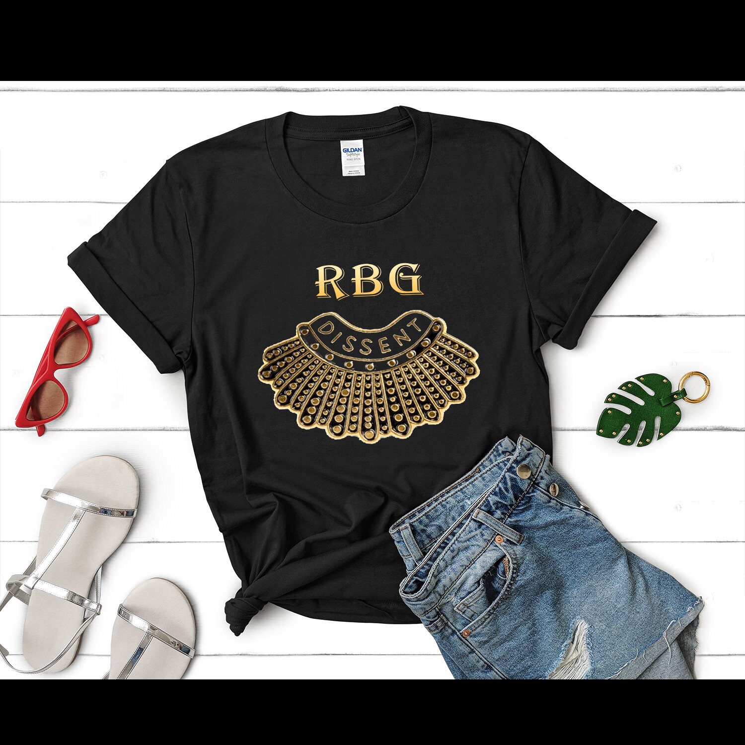 Image of Ruth Bader Ginsburg Necklace Shirt, Notorious Rbg Queen Of Dissent Collar T-Shirt, Supreme Court Justice Gift