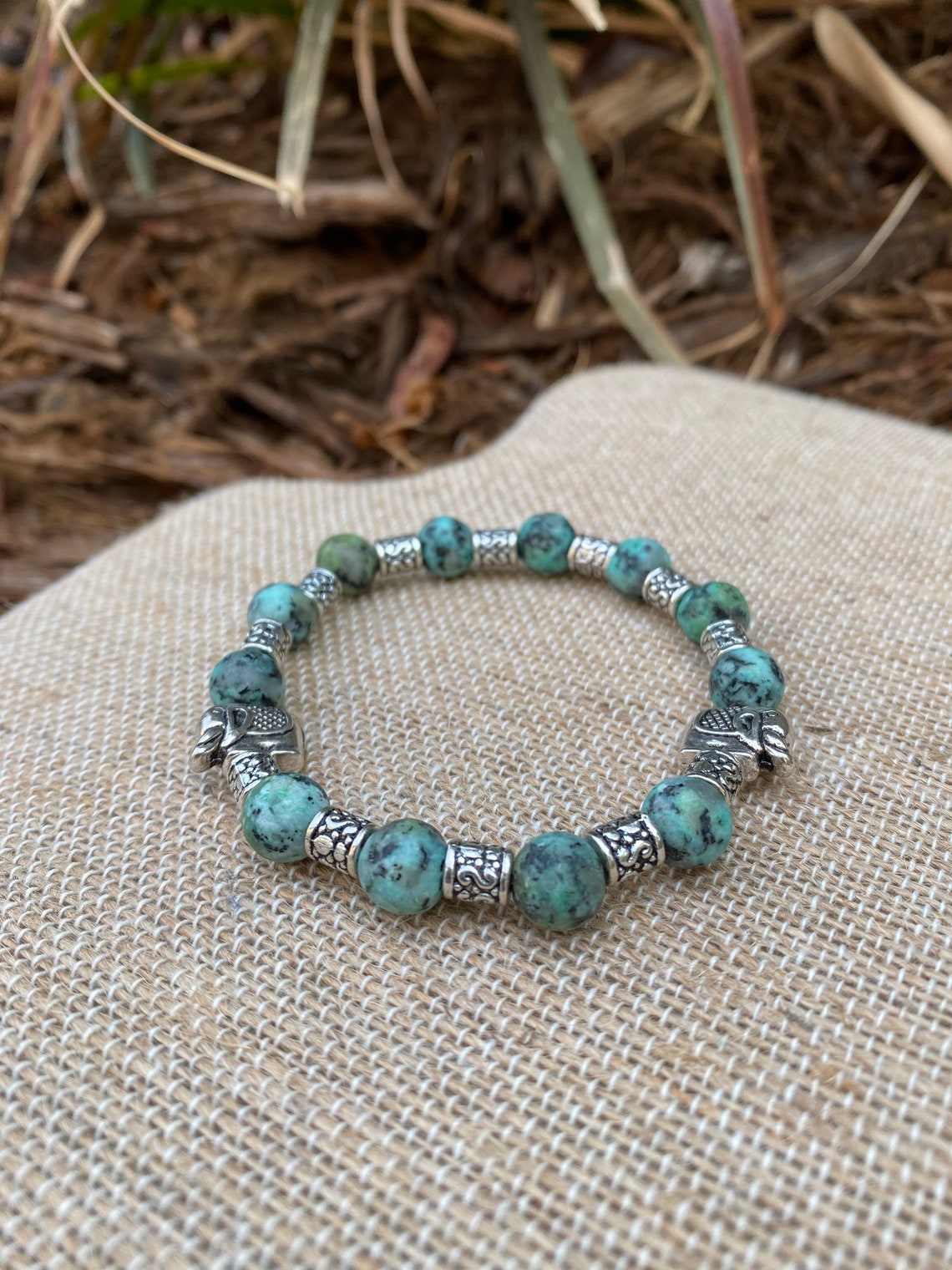 African Jade and Silver Elephant Bracelet Etsy