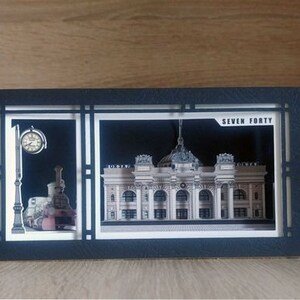 Ukraine, Odessa, Bahnhof. Kirigami, Modellarchitektur. Pop-up-Architektur 3D-Postkarten