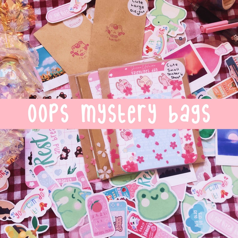 Oops Mystery Bags - Oopsie, Discounted Mystery Bag, Myster bag, Kawaii Stickers, Die Cut Stickers, Journal, Grab Bag, Cute Stickers, Pastel 