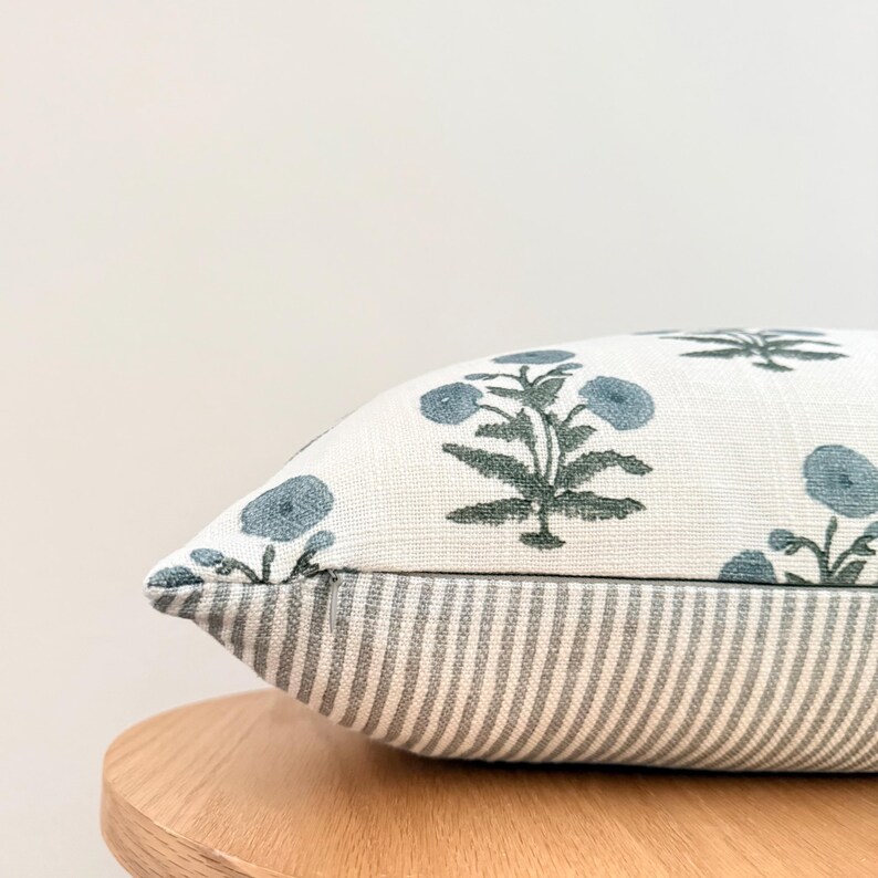 Blue Floral & Stripe Lumbar Cushion Covers – 22 X 14 Inch, Decorative ...