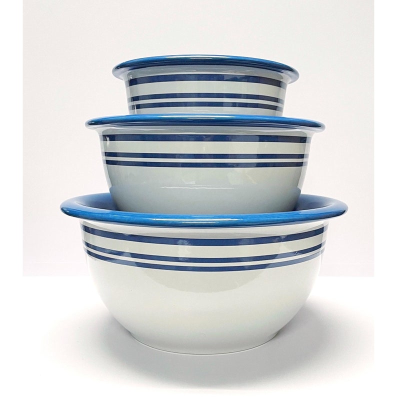Corelle Coordinates Set of 3 Blue Stoneware Mixing Bowls Etsy