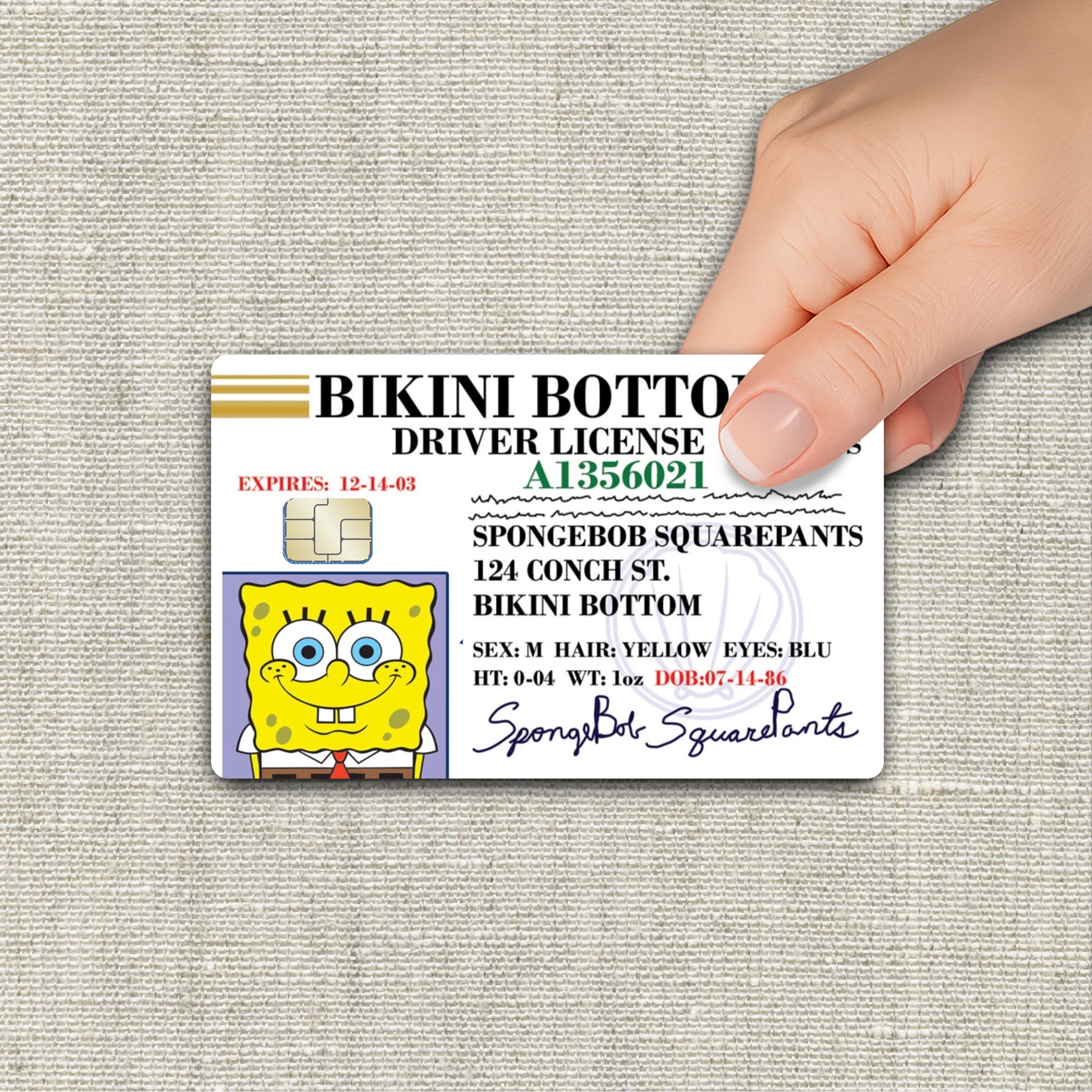 SpongeBob SquarePants License Credit Card Skin | Funny Debit Card Decal | Bikini Bottom ID Sticker | Nickelodeon Fan Gift