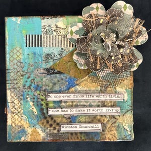6X6 Mixed Media Canvas Art with Paper Flower