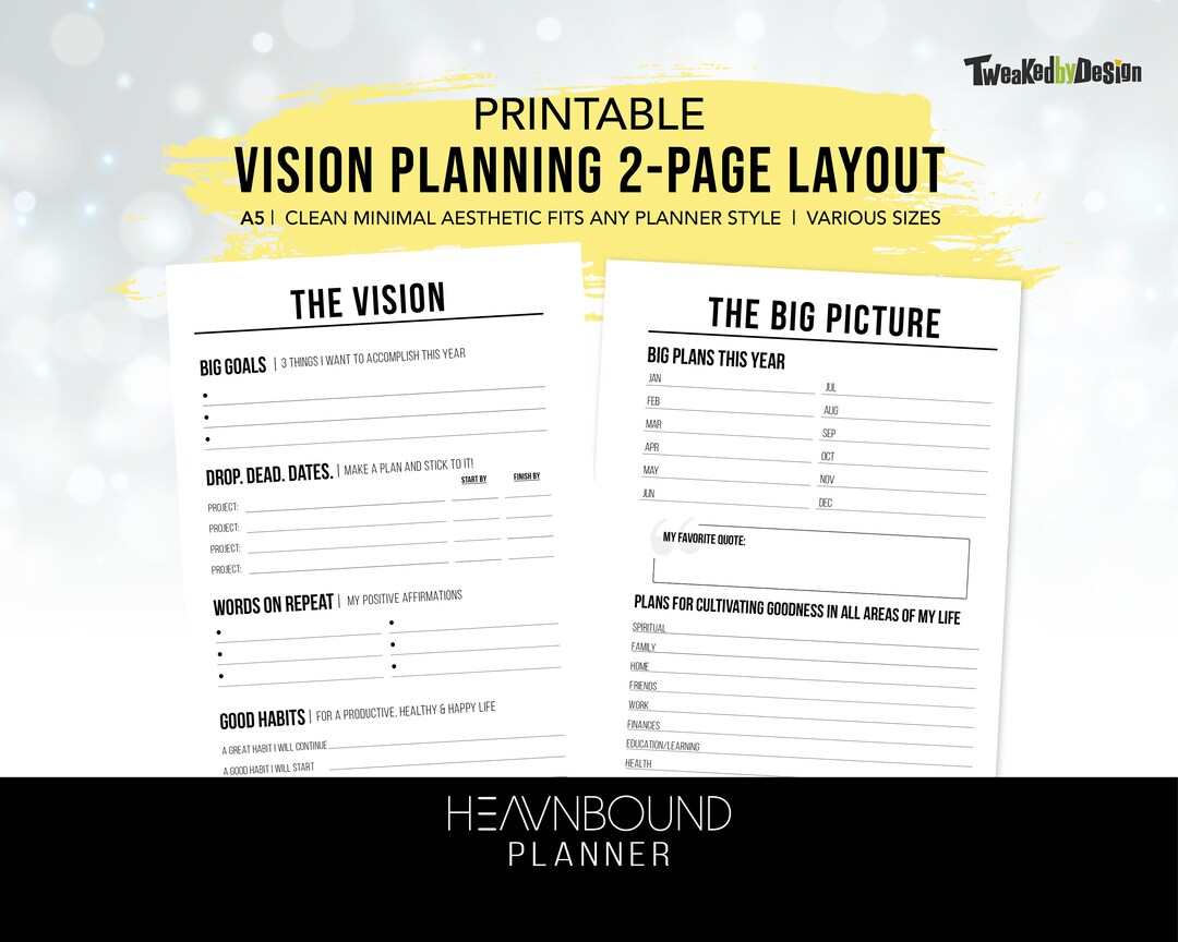 Vision Planning Spread | 2-page Layout for Yearly Plans | Printable ...