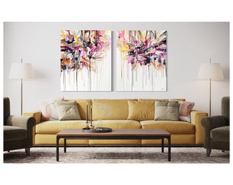 Floral cascade - Extra large abstract painting, original art UK, wall decoration
