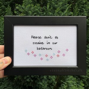 STITCH - Please Dont Do In Our Bathroom Sign, Funny, Snarky, Sweary, Gifts For Them, Home Decor, Gothic Decor, Cross Stitch