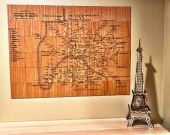 Laser-Engraved Wooden Tiles of the Paris Subway Map