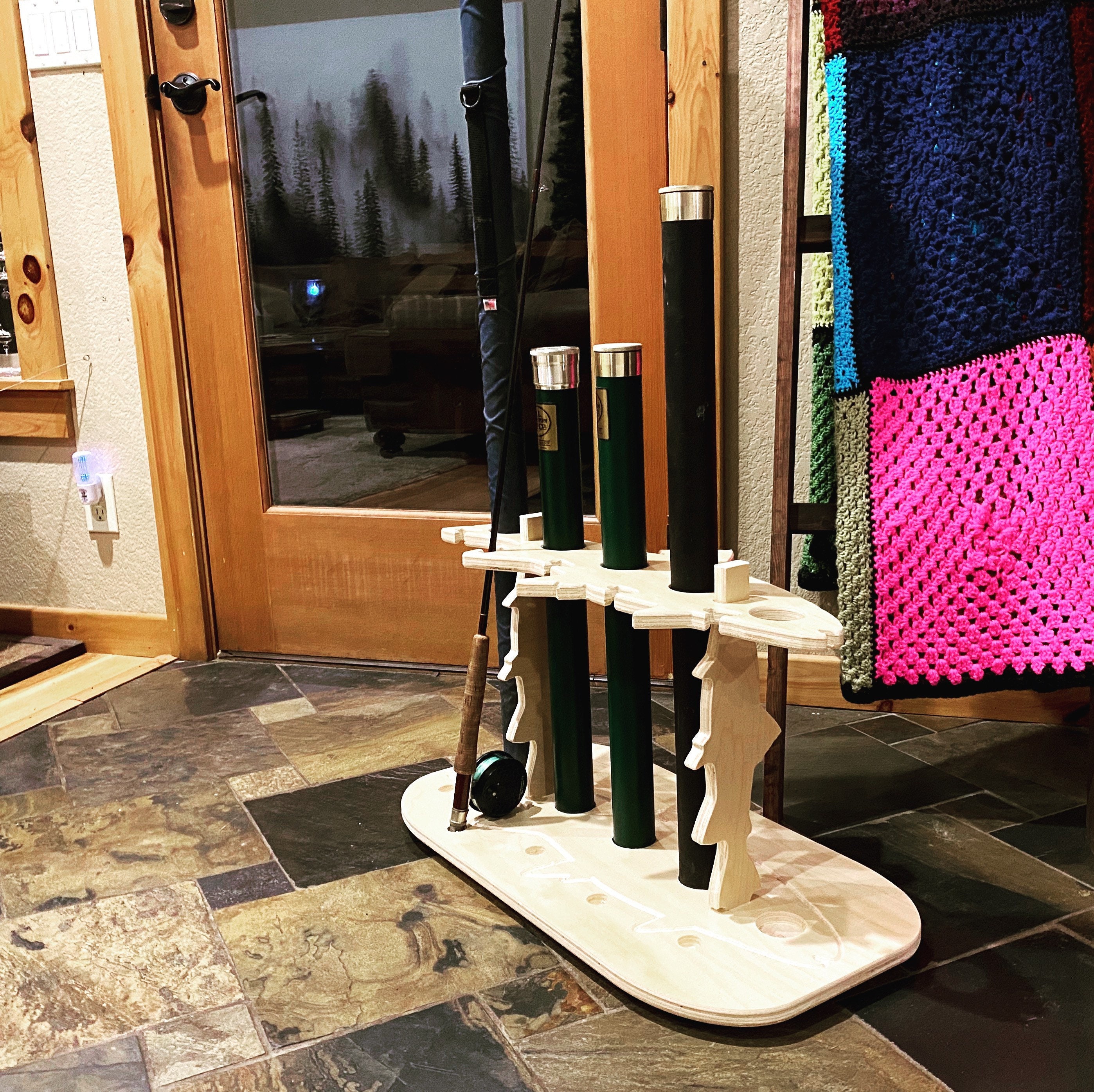 Trout Fly Rod Rack – Birch Plywood Tube Storage Organizer (holds 5 ...