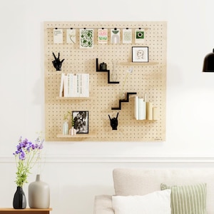 Pegboard perforated panel - Modular wooden wall shelf - 96x96 cm