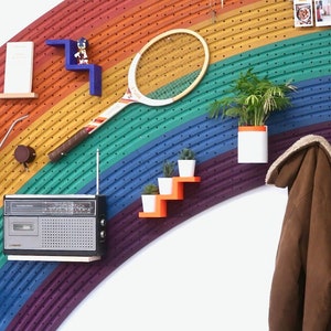 Giant rainbow pegboard colourful wall shelf image 1