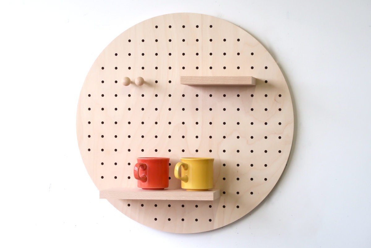 Pegboard Circulaire 48cm - Étagère Modulaire Design Cuisine, Chambre, Salle de Jeux Bouleau