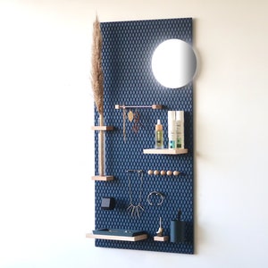 Pegboard 96x48 cm with 3D carving Modular wall shelf for kitchen and living room Blue image 1