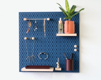 Pegboard 48x48 cm with 3D carving - Wood Shelf for your Home  - Blue