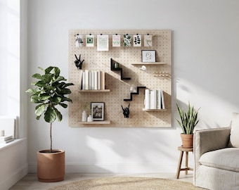 Pegboard perforated panel - Modular wooden wall shelf - 96x96 cm