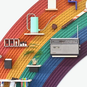 Giant rainbow pegboard colourful wall shelf image 5