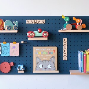 Pegboard 96x48 cm with 3D carving Modular wall shelf for kitchen and living room Blue image 8