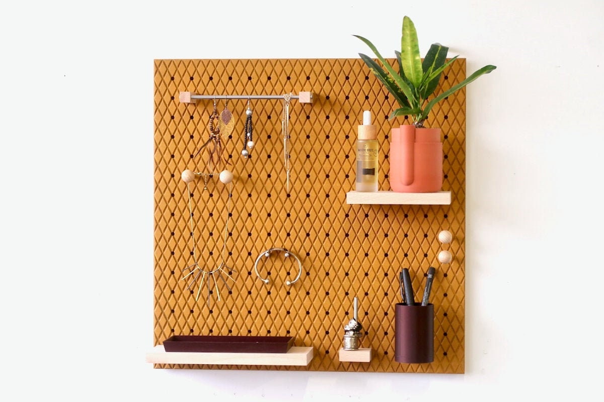 Pegboard 96x48 cm Motif 3D - Etagère Modulaire Décorative Cuisine, Salle de Jeux Valchromat Jaune Mo